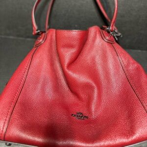 Coach Edie 31 Red Pebbled Leather Shoulder Bag purse satchel pocketbook